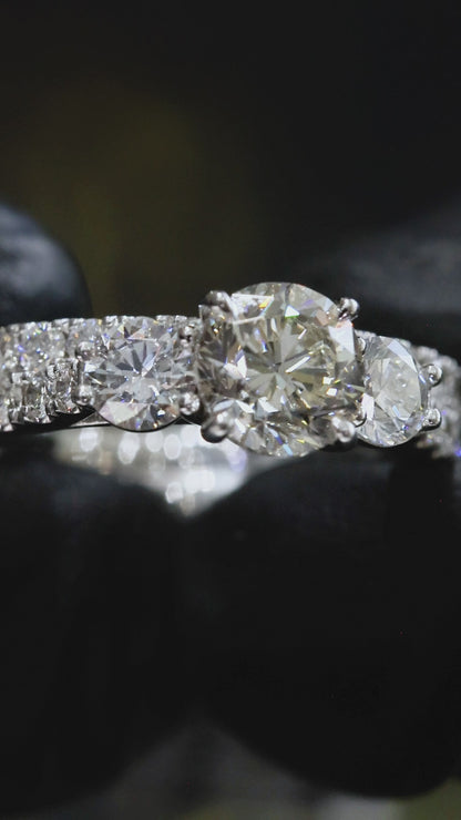 GIA Certified Natural Round Diamond Engagement Ring with Double Pavé Band in White Gold | Classic Split Band Design