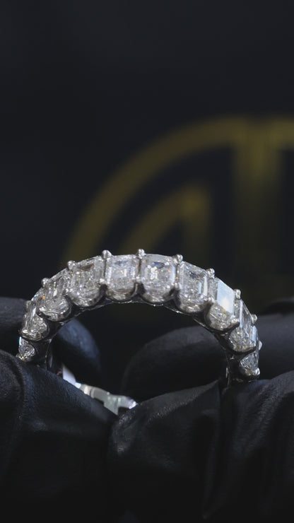 Emerald Cut Diamond Eternity Band in White Gold | 6.01 CTW