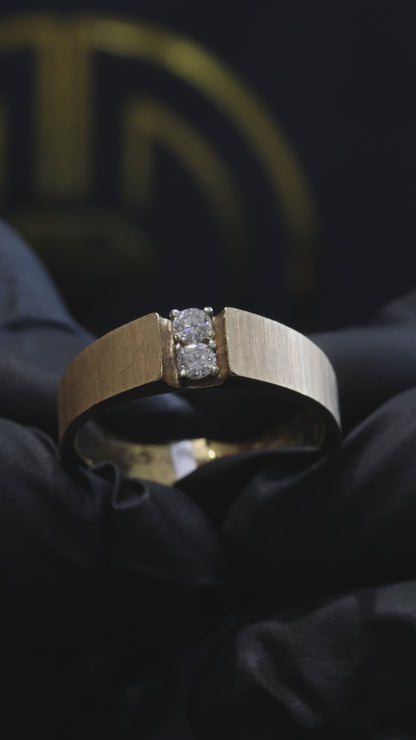 Men’s Two-Stone Diamond Wedding Band in Yellow Gold | .20 CTW