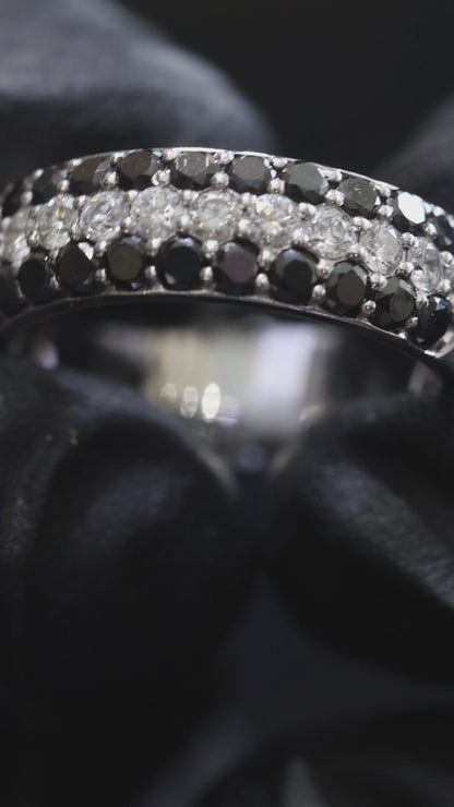 Black & White Diamond Half Eternity Band in 14K White Gold | 1.37 CTW