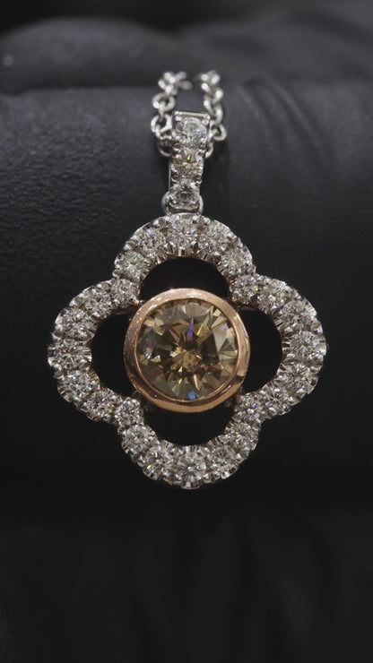 Natural Fancy Yellow Diamond Clover Halo Pendant in Rose & White Gold | Elegant Floral Design