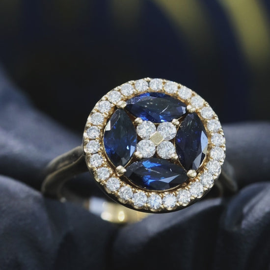 Natural Sapphire Diamond Oval Halo Ring 14K Yellow Gold | 2.90 CT Houston Jeweler