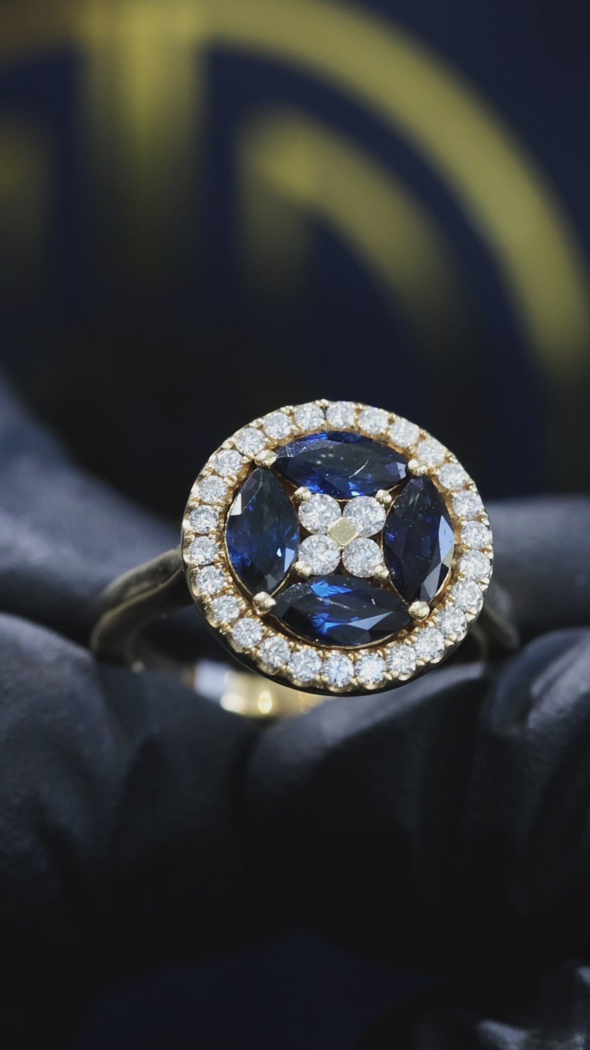 Natural Sapphire Diamond Oval Halo Ring 14K Yellow Gold | 2.90 CT Houston Jeweler