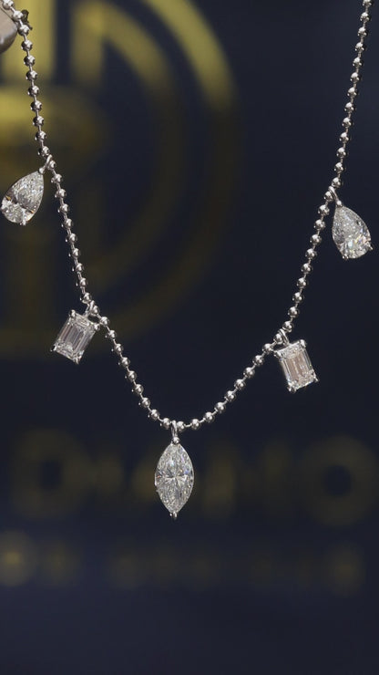 Natural Diamond Station Drop Necklace in White Gold | Mixed Cut Bezel Design