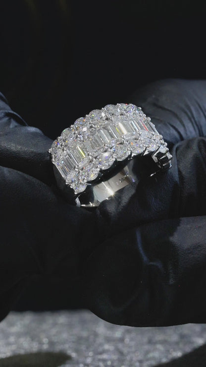 Emerald & Round Lab-Grown Diamond Eternity Band in White Gold | Multi-Row Statement Design