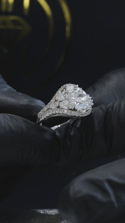 Natural Diamond Marquise Cluster Halo Ring in White Gold | Bold Vintage-Inspired Statement Design