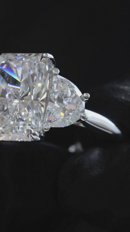 Emerald-Cut Lab-Grown Diamond Three-Stone Ring in White Gold | Tapered Side Stone Setting
