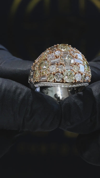 Natural Fancy Yellow Diamond Dome Ring with Mixed-Cut Mosaic in Two-Tone Gold | Bold Statement Design