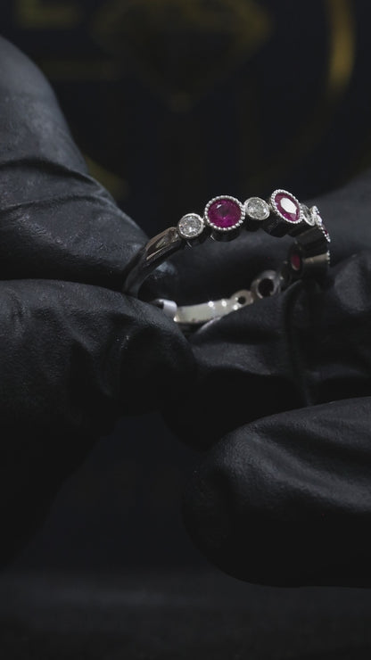 Pink Sapphire & Diamond Half Eternity Band in 14K White Gold | 0.87 CTW