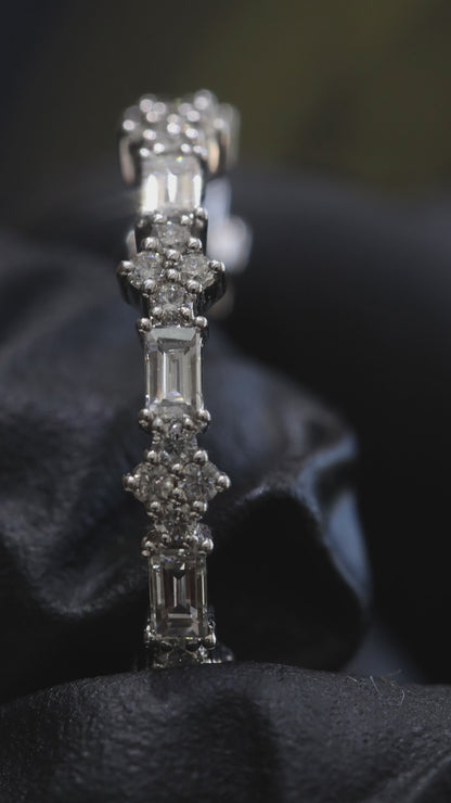 Baguette & Round Diamond Eternity Band in 14K White Gold | 0.82 CT