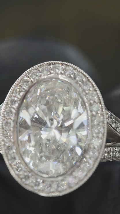 Oval Lab-Grown Diamond Halo Ring in White Gold | Modern Bezel-Inspired Setting