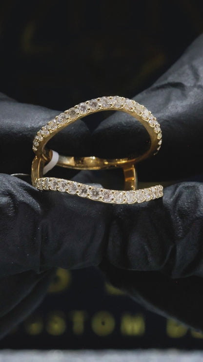 Natural Diamond Open Bypass Double Row Pavé Ring in Yellow Gold | .9CT GH.SI