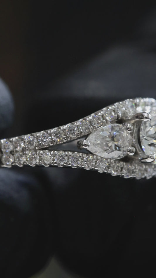 Natural Diamond Pear Cluster Split Shank Ring in White Gold | Elegant Double-Pear Statement Design