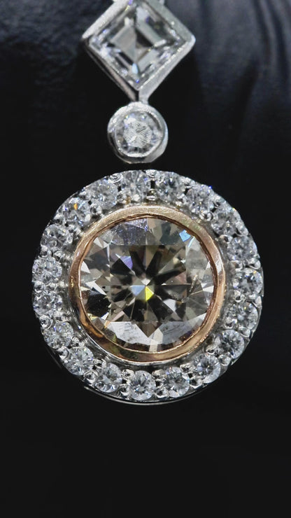 Cognac Diamond Halo Drop Necklace 14K White Gold | 1.25 CT Center