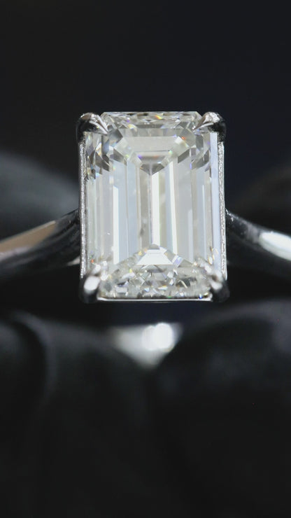 GIA Certified Natural Emerald Cut Diamond Engagement Ring in White Gold | Classic Four-Prong Solitaire Design