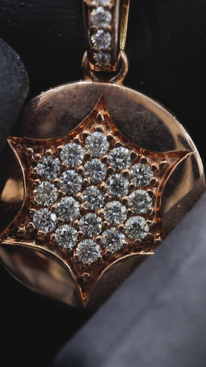 Round Pavé Diamond Starburst Necklace in Rose Gold | Modern Medallion Design