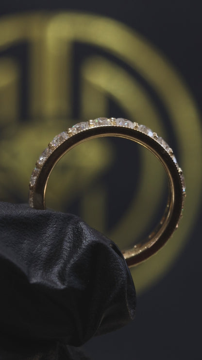Round Diamond Eternity Band in 14K Yellow Gold milgrain edge | 1.60 CT