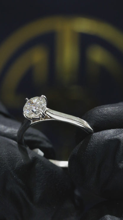 Round-Cut Natural Diamond Solitaire Engagement Ring in White Gold | Classic Prong-Set Design