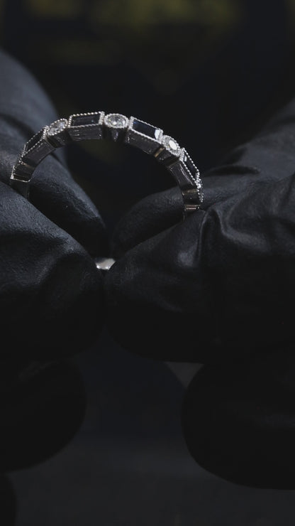 Bezel Blue Sapphire & Diamond Half Eternity Band in White Gold | .50 CTW