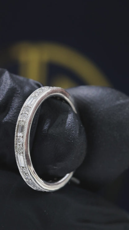 Vintage-Style Baguette & Round Diamond Band in 14K White Gold | 0.70 CTW