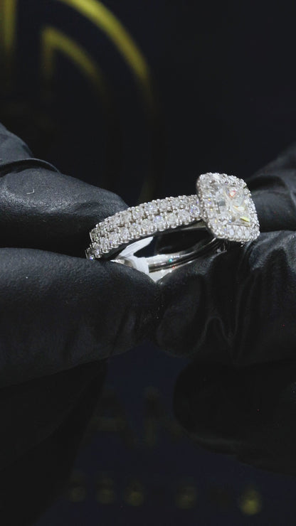 GIA Certified Natural Princess Cut Diamond Halo Engagement Ring with Pavé Band in White Gold | Classic Halo Design