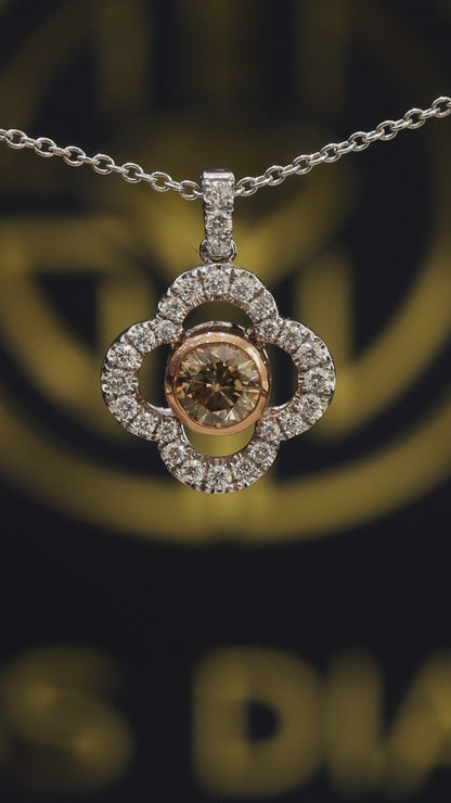 Natural Fancy Yellow Diamond Clover Halo Pendant in Rose & White Gold | Elegant Floral Design
