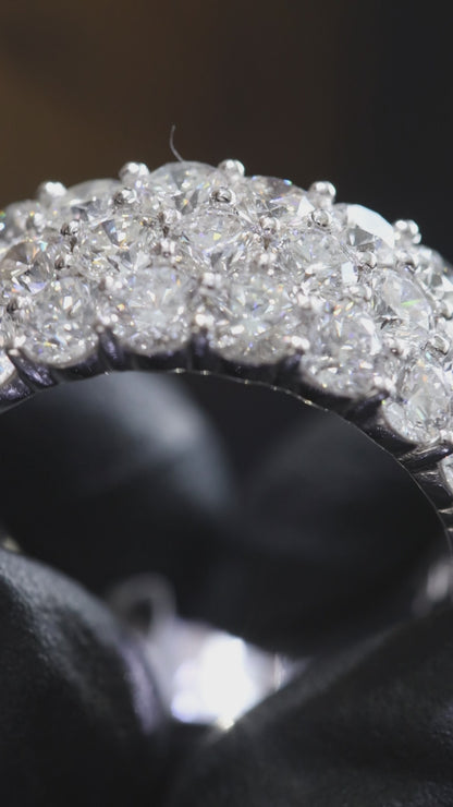 3 Row Diamond Half Eternity Band in White Gold | 3.40 CTW