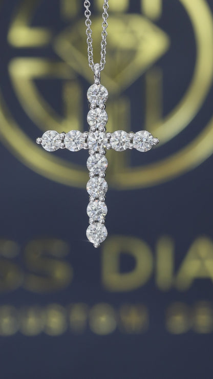Natural Round Diamond Cross Pendant Necklace in 14K White Gold | Classic Diamond Cross