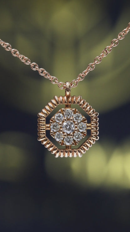 Natural Round Diamond Cluster Pendant Necklace in Rose Gold | Geometric Frame Design
