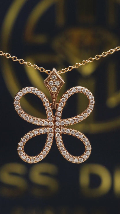 Natural Diamond Butterfly Necklace in Yellow Gold | Open Loop Pavé Design