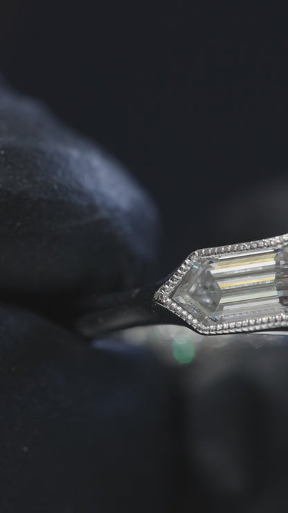 Emerald-Cut Lab-Grown Diamond Three-Stone Engagement Ring in White Gold | Architectural Luxury Design