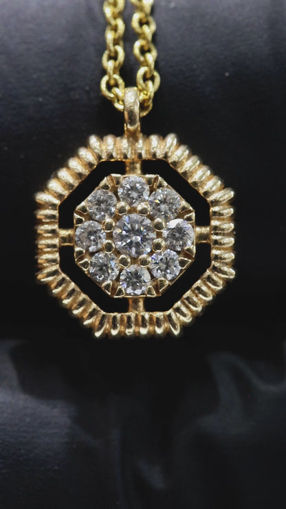 Natural Diamond Cluster Pendant Necklace in 14K Yellow Gold | Round Brilliant Halo Design