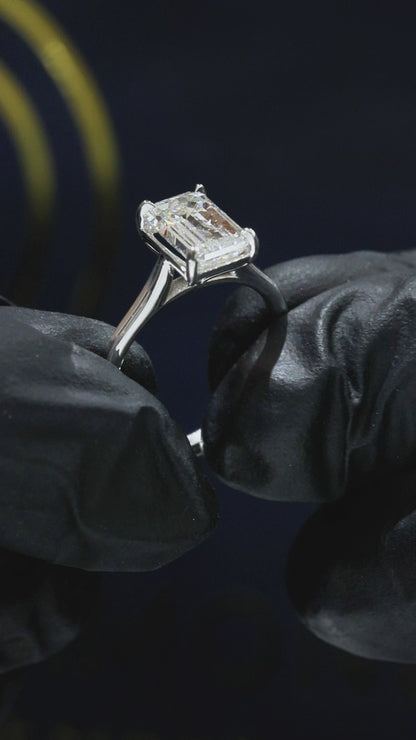 GIA Certified Natural Emerald Cut Diamond Engagement Ring in White Gold | Classic Four-Prong Solitaire Design