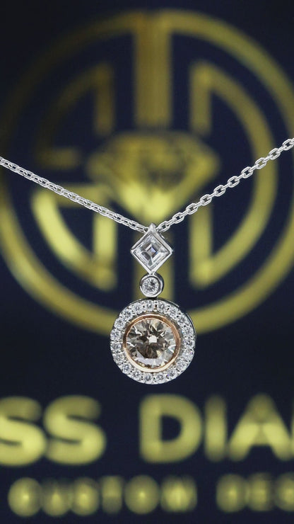 Cognac Diamond Halo Drop Necklace 14K White Gold | 1.25 CT Center