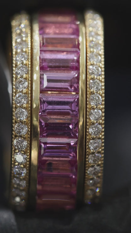 Pink Sapphire Baguette Eternity Band in White Gold | Diamond-Framed Channel Design
