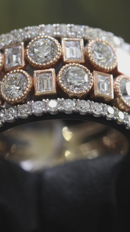 Mixed Round & Baguette Diamond Band in White & Rose Gold | 2.75 CTW