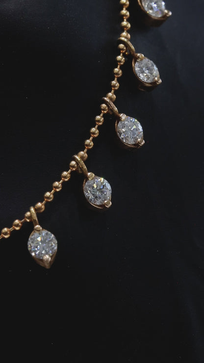 Round Diamond Drop Station Necklace in Rose Gold | Dangling Bezel Design