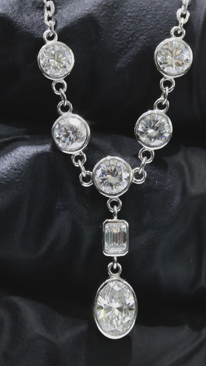 Natural Diamond Station Drop Necklace in White Gold | Bezel Set Mixed Cut