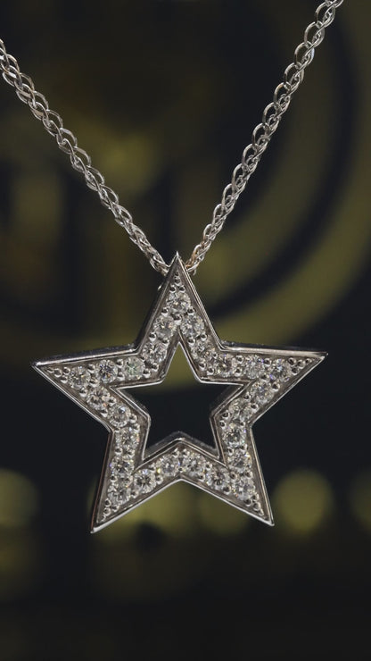 Natural Diamond Star Pendant Necklace in 14K White Gold | Round Brilliant Diamonds
