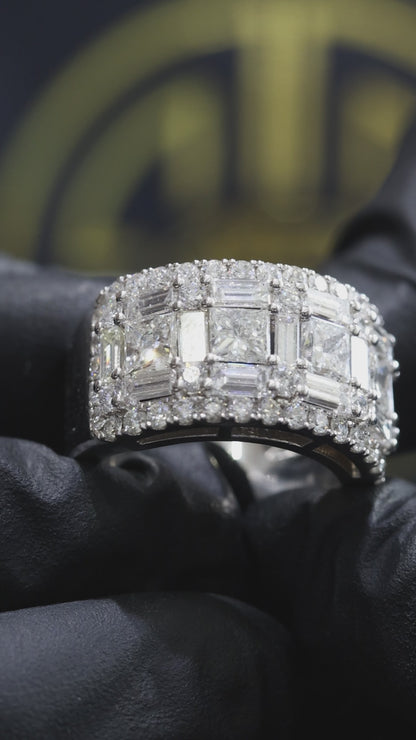 Baguette & Princess Cut Diamond Band in White Gold | 4.40 CTW