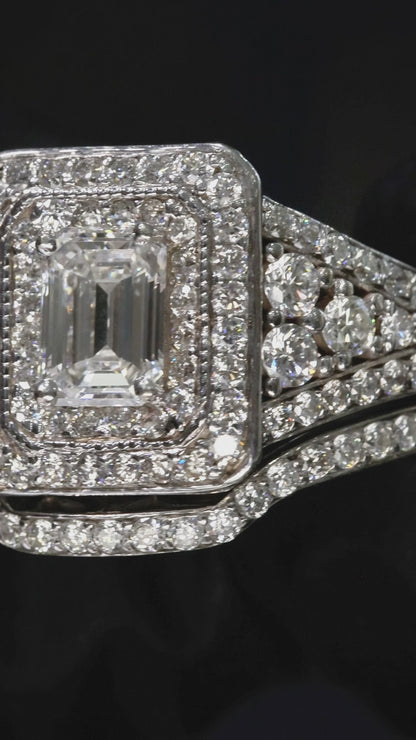 Radiant Cut Diamond Halo Engagement Ring in White Gold | Split Shank Luxury Design