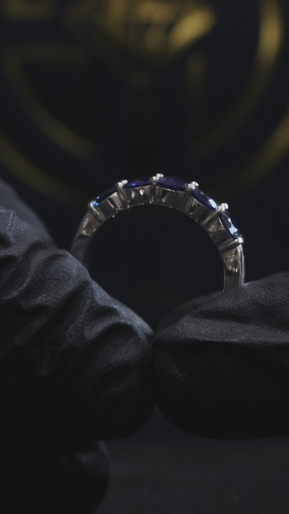 Blue Sapphire Half Eternity Band in White Gold | 1.62 CTW