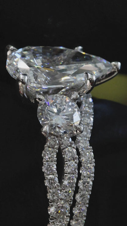 Pear-Cut Lab-Grown Diamond Engagement Ring with Round Side Accents in White Gold | Prong-Set Design