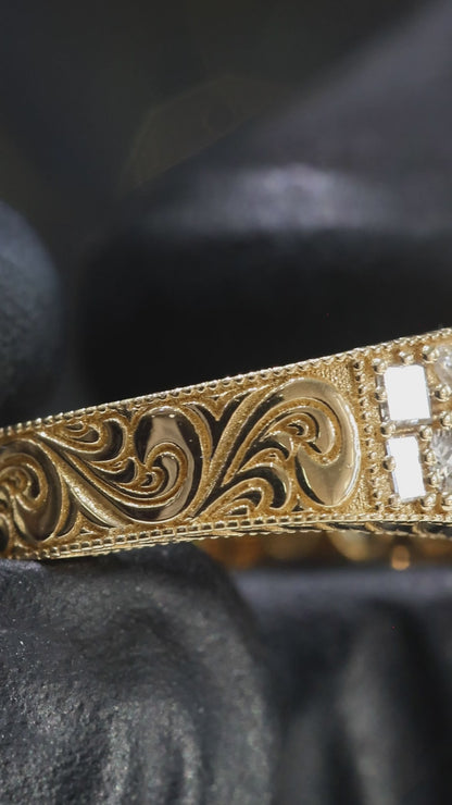 Natural Diamond Vintage Milgrain Band in Yellow Gold | Elegant Heirloom-Inspired Design