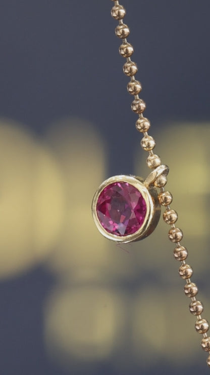 Natural Ruby Bezel Drop Necklace in 14K Yellow Gold | Modern Minimalist Station Design