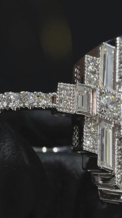 Natural Diamond Cross-Style Halo Engagement Ring in White Gold | Architectural Luxury Design
