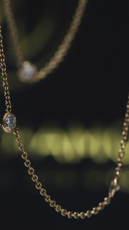 Natural Diamond Station Necklace in Yellow Gold | Bezel-Set Diamond Chain