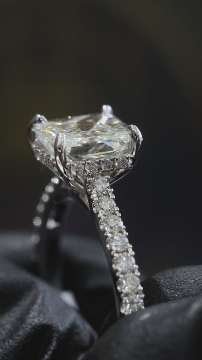 GIA Certified Natural Cushion Diamond Engagement Ring in White Gold | Pavé Solitaire Design