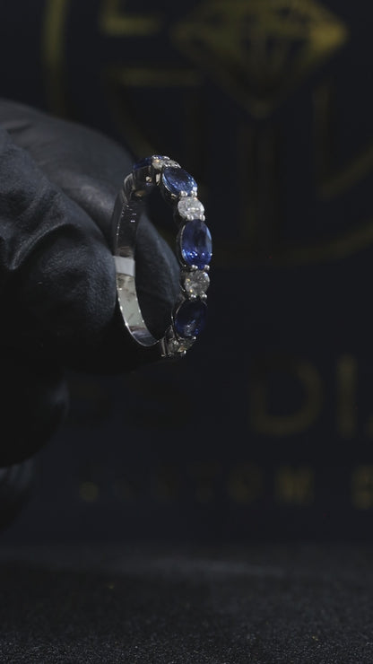 14K White Gold Bezel Blue Sapphire & Diamond Band | 1.15 CTW