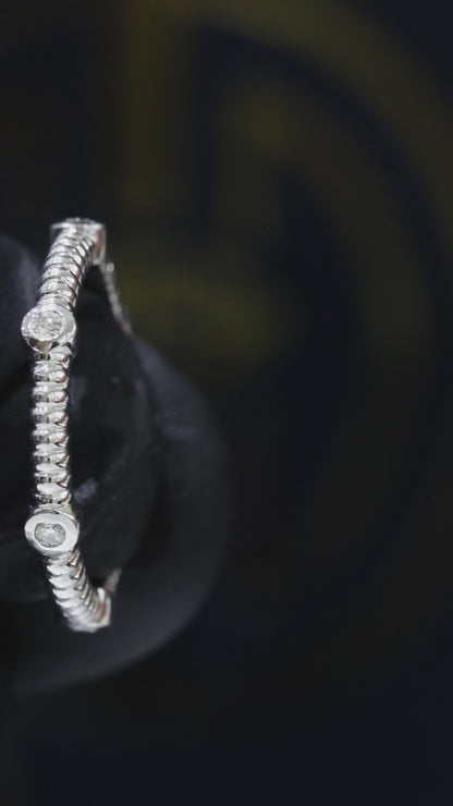 Bezel-Set Diamond Station Stackable Band in 14K White Gold | 0.10 CTW Textured Ring
